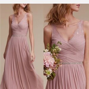 Hitherto Anthropologie Blush Pink Bridesmaid Maxi Dress Gown